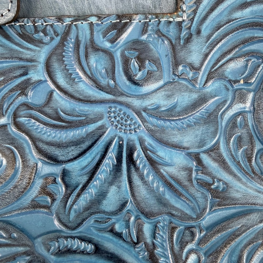 Patricia Nash Blue Tooling Leather Tote Crossbody Bag Floral Embossed Satchel - Picture 13 of 13